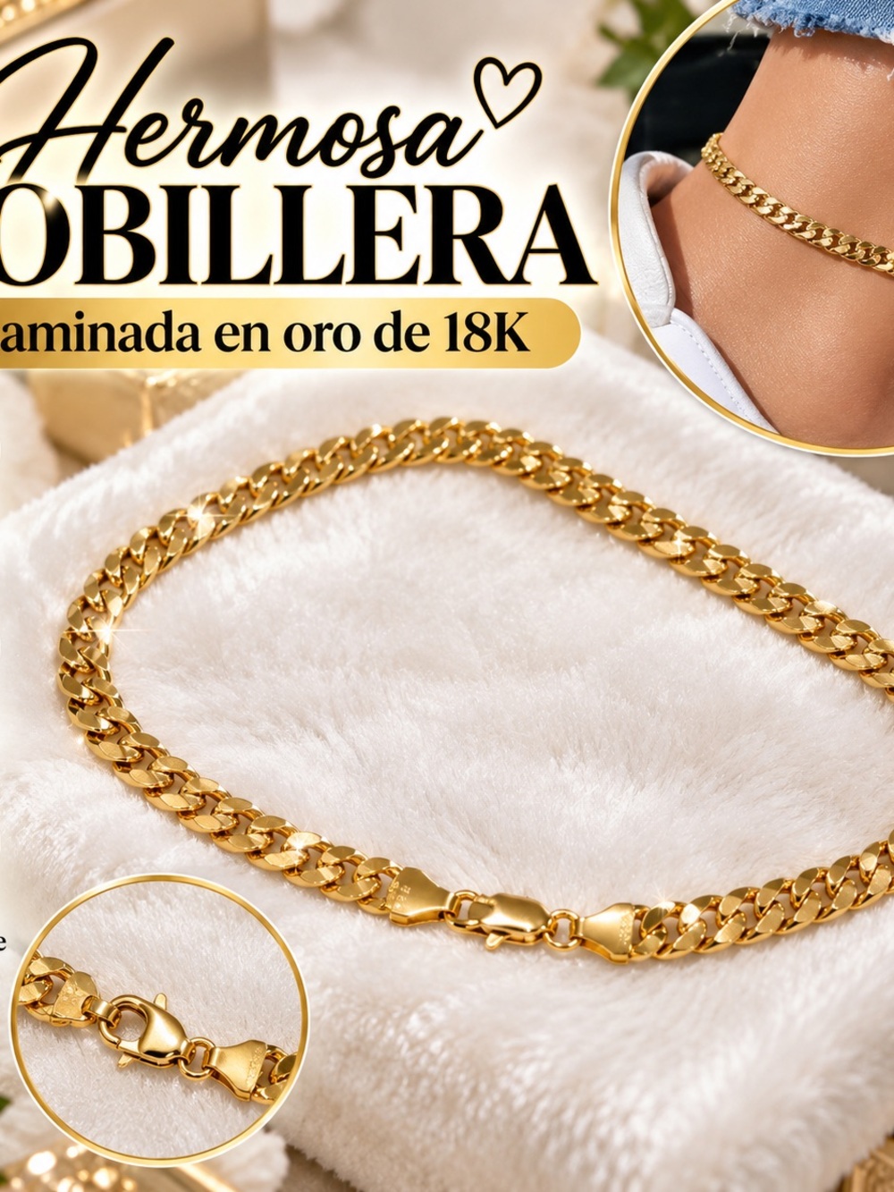18K Gold-Plated Cuban Link Anklet — Elegant Gold Tone
